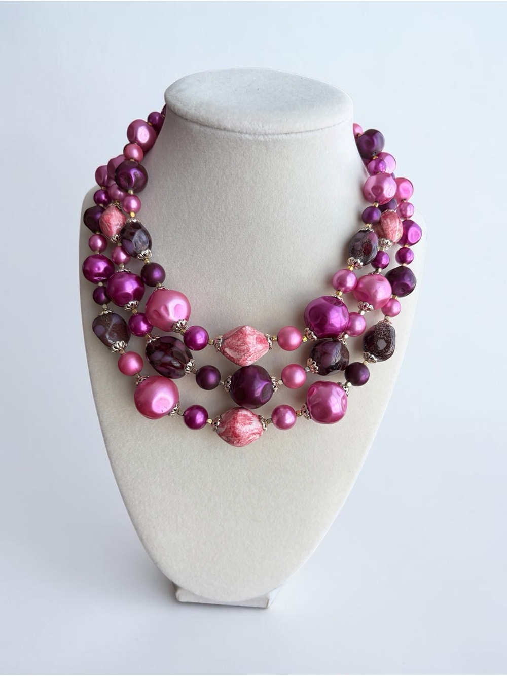 Magenta Multi‑Strand Bead Necklace - Japan